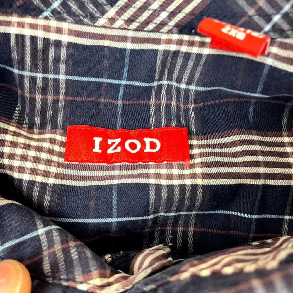 Izod Shirt Mens 2XL Multicolor‎ Plaid Cotton Shirttail Hem Pleated Button Down